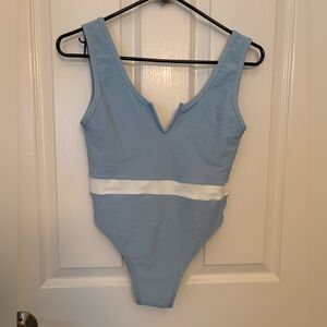 Blue and White Ribbed Swimsuit